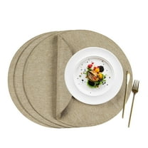 VCVCOO Set of 4 Cloth Placemats Round, 15 inch Soft Linen Fabric Machine Washable Placemats, Heat Resistant Table Mats for Indoor & Outdoor Dining