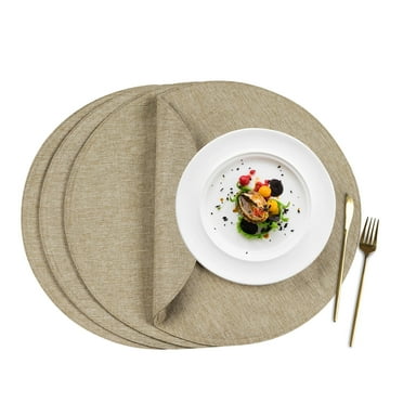 VCVCOO Set of 4 Cloth Placemats Round, 15 inch Soft Linen Fabric Machine Washable Placemats, Heat Resistant Table Mats for Indoor & Outdoor Dining