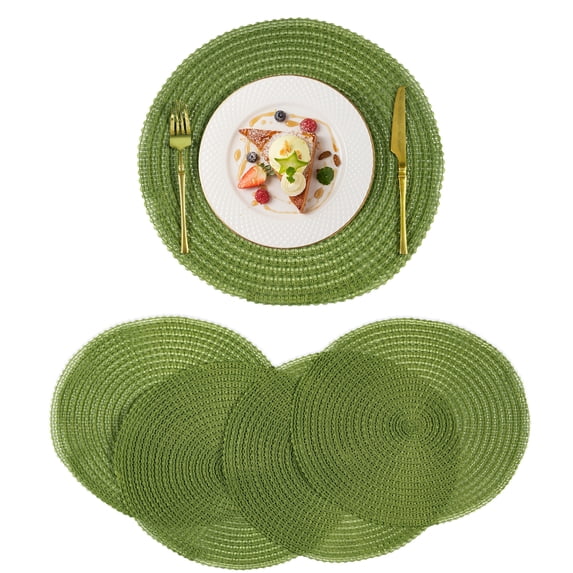 VCVCOO Round Placemats Set of 4, 15 inch Grass Green PET Table Mats Washable Heat Resistant for Dining Table Wedding Holiday Party