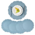 thumbnail image 1 of VCVCOO Vinyl Placemats Set of 4 15 inch Blue Faux Leather 100% Waterproof Oil-Proof Wipeable PU Place Mats, Heat Resistant Reversible Table Mats for Kitchen Dining, 1 of 12