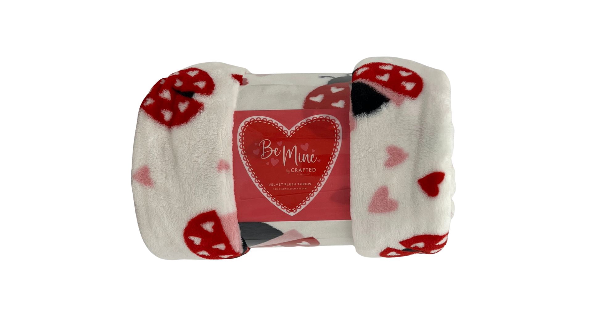 Crafted By Catherine Valentine's Day Plush Throw, Heart Ladybugs, Standard Size, All Ages