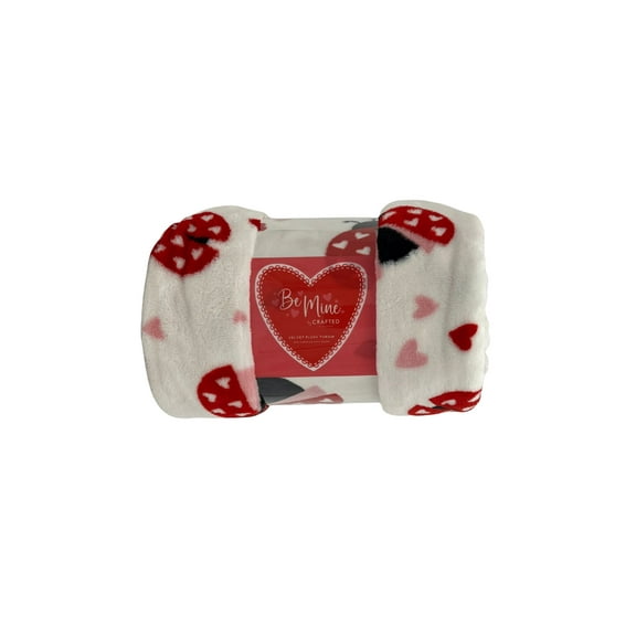 Crafted By Catherine Valentine's Day Plush Throw, Heart Ladybugs, Standard Size, All Ages