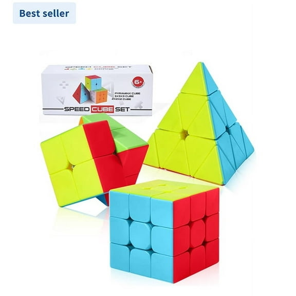 VDEALEN Speed Cube Set, 2X2 3X3 Pyramid Speed Cube Stickerless Fast Cube with Instruction (Stickerless cube set)