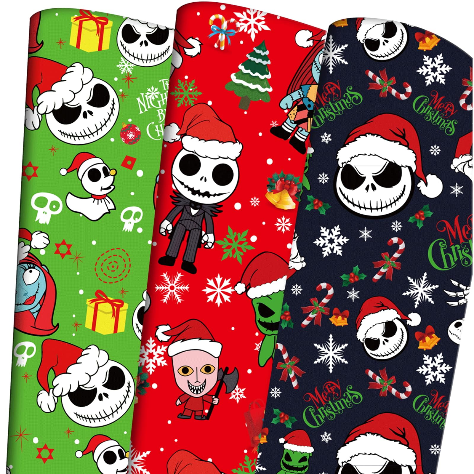 VDESFUEBY 12 Sheets Folded Christmas Wrapping Paper, Nightmare Before Christmas Gift Wrapping Paper for Baby Shower Nightmare Before Christmas Decor Xmas Holiday Crafts Gift Packing, 20 x 30 Inch C10
