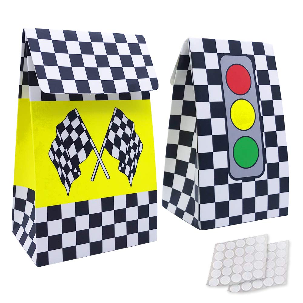 VDESFUEBY 20 Packs Checkered CM31Racing Treat Bags Race Car Theme Party Favors for Sports Event and Kids Birthday Supplies