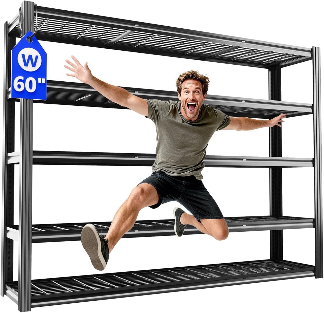 VDEVY 60"W Heavy Duty Shelving 3000LBS Steel Shelving Adjustable Garage Storage Industrial Shelf,60"W x 24"D x 72"H