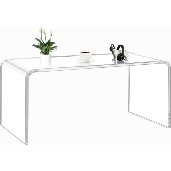 VDGPWA 35.5” Rectangle All Acrylic 0.8” Thickened Waterfall Coffee Table, Clear