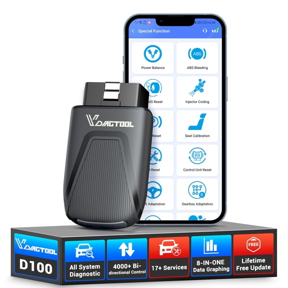 VDIAGTOOL D100 OBD2 Scanner Bluetooth Bidirectional Scan Tool, 17+ Resets (Can Unlock 49+Resets), All System Diagnostic Scanner for All Vehicles, Free Updates
