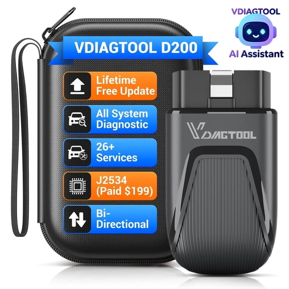 VDIAGTOOL D200 OBD2 Scanner Bluetooth, 2026 Bidirectional Scan Tool, 26+ Resets (Can Unlock 49+Resets), All System Diagnostic Scanner for All Vehicles, Free Updates