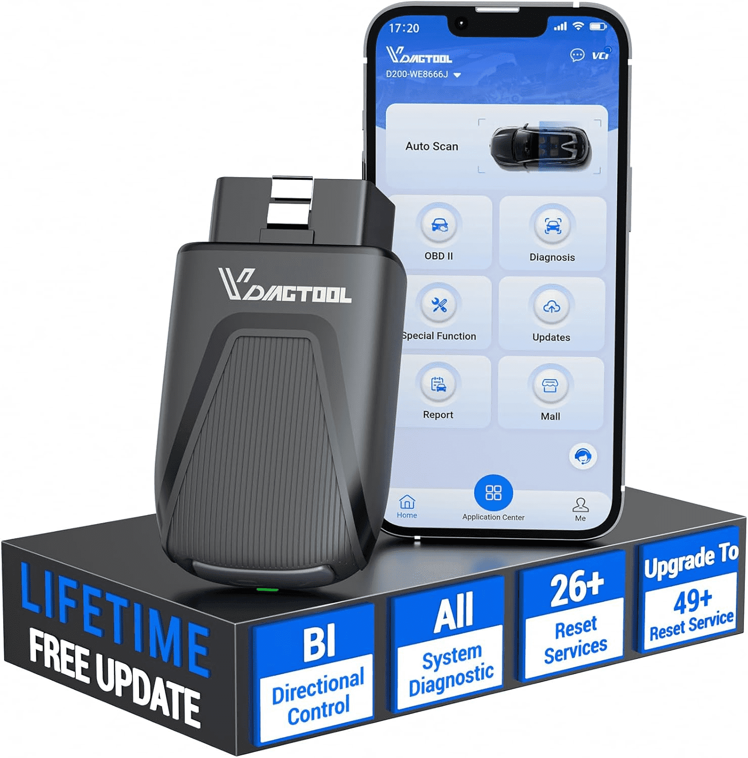 VDIAGTOOL D200 OBD2 Scanner Bluetooth, 2026 Bidirectional Scan Tool, 26+ Resets (Can Unlock 49+Resets), All System Diagnostic Scanner for All Vehicles, Free Updates