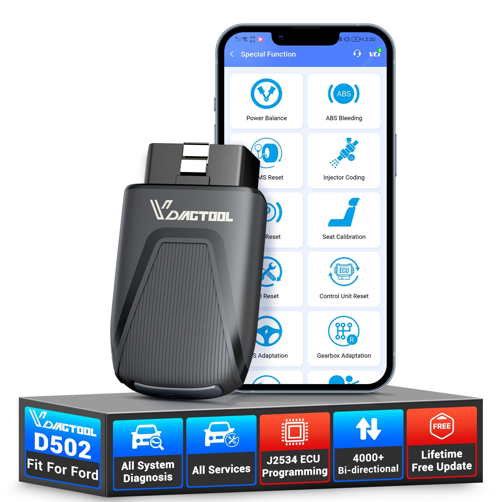 VDIAGTOOL D502 Bluetooth OBD2 Scanner J2534 ECU Pr0gramming Tool, Bidirectional Scan Tool for Ford, Full System Diagnostic Scanner, Free Updates
