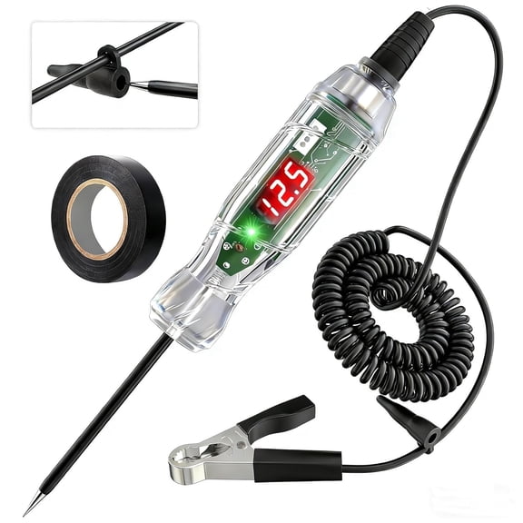 VDIAGTOOL P60 Digital Test Light 3-70V DC Automotive Circuit Tester with Voltmeter & Polarity Indicator, Dual LED Car Fuse Tester Pen with 118in Spring Wire & PVC Tape