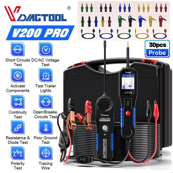 VDIAGTOOL V200 Pro Upgrade Kit Power Probe Circuit Tester with 30PCS Back Probe Set, 12V/24V Electrical Circuit Breaker Finder