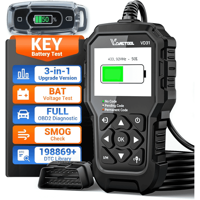VDIAGTOOL VD31 Car Code Reader OBD2 Scanner with Key Fob Battery Tester, Check Engine Light Reader for Cars and Trucks, escaner automotriz for All OBDII Vehicles 1996+