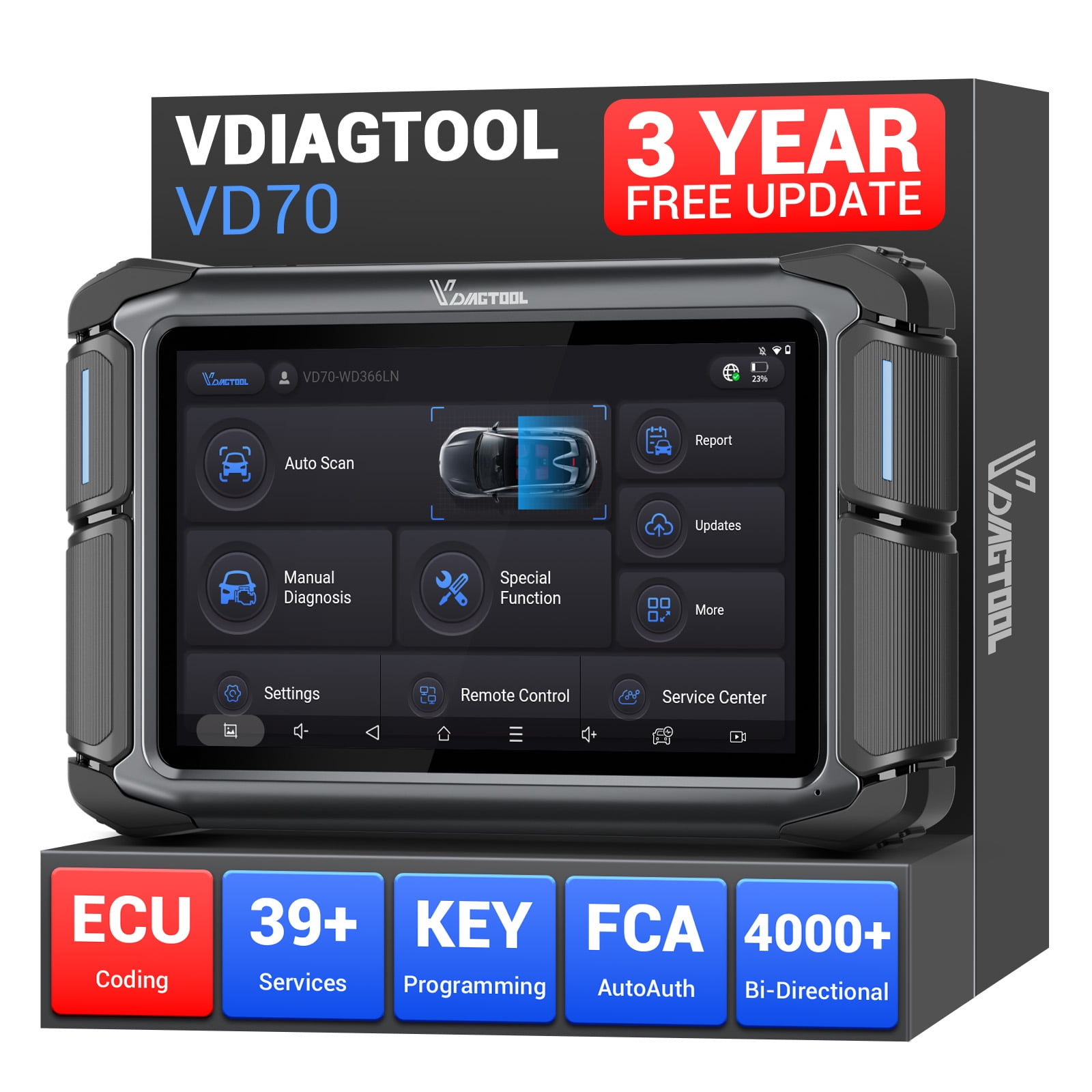 VDIAGTOOL Automotive Bidirectional Scan Tool VD70 OBD2 Scanner Diagnostic Tool with ECU Cod-ing, 36+ Resets, 3-Year Update
