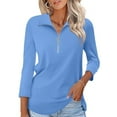 thumbnail image 1 of VDJ 3/4 Sleeve Shirts for Women Half Zip Collared Tops Summer Fall Collar Polo Shirts Sky Blue Soft Basics Tees Size S, 1 of 10