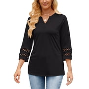 VDJ 3/4 Sleeve Women Tops Henley V Neck Summer Trendy Blouses Dressy Casual Coral Tshirts Tunic Clothing Size XL