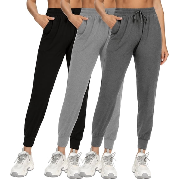 VDJ 3 Packs Womens Jogger Elastic Waisted Drawstring Athletic Pants Casual Fit Lounge Pants Jogging ith Pockets Size S