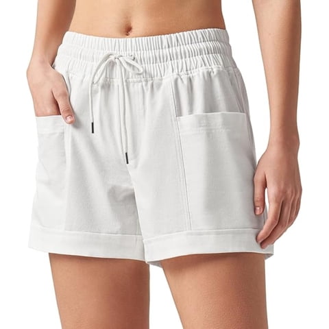 Women Casual Shorts Summer Bohemian Shorts High Waisted stretch White Shorts for Women with Fornt Pockets Size L
