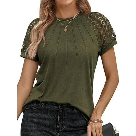 VDJ Dressy Blouses for Women Casual Loose Summer Short Sleeve Casual Tunic Comfort Knit Shirts Trendy Army Green Tee Tops Size XXL