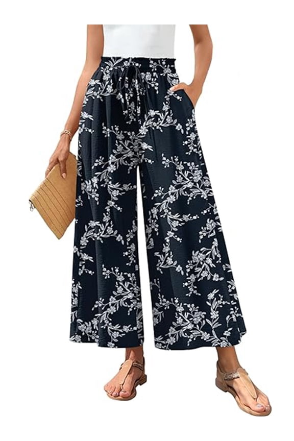 Fashion Pants for Women High Waist Drawstirng Summer Capri Pants Tie Belt Pockets Summer Vacation Pants Size XL