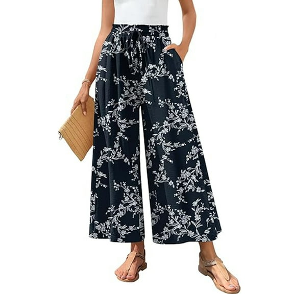 VDJ Fashion Pants for Women High Waist Drawstirng Summer Capri Pants Tie Belt Pockets Summer Vacation Pants Size XL