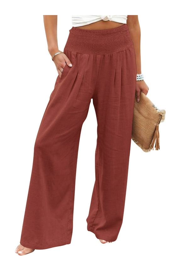 High Waist Wide Leg Pants for Women Summer Boho Fashion Cool Palazzo Pants Rustred Dress Pants Size M