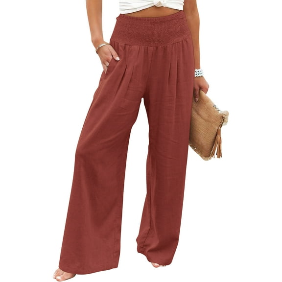 VDJ High Waist Wide Leg Pants for Women Summer Boho Fashion Cool Palazzo Pants Rustred Dress Pants Size XL