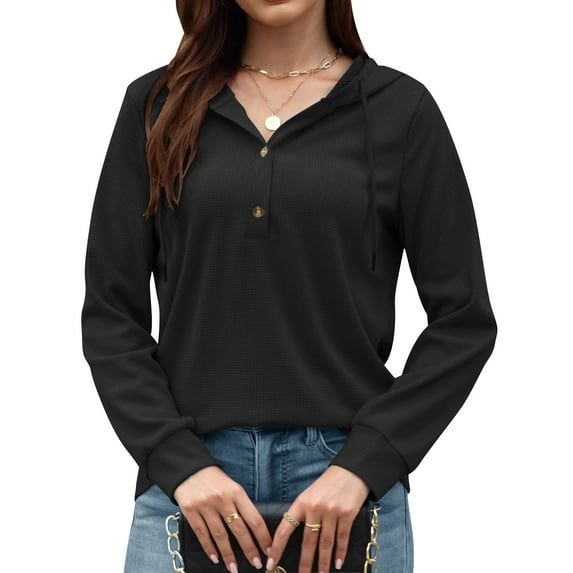 VDJ Hoodies for Women Casual Long Sleeve Fall Sweatshirts Pullover Drawstring Hood Tops Black Womens Clothes Size M