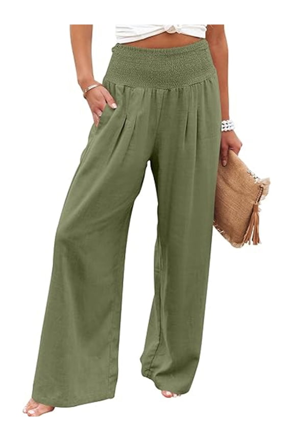 Palazzo Lounge Pants for Women Casual Comfy High Waist Flowy Green Dressy Pants Trousers with Pockets Size S
