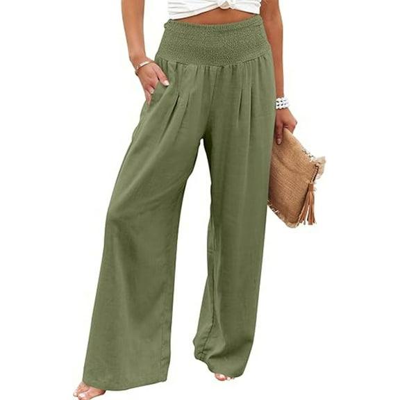 VDJ Palazzo Lounge Pants for Women Casual Comfy High Waist Flowy Green Dressy Pants Trousers with Pockets Size XL