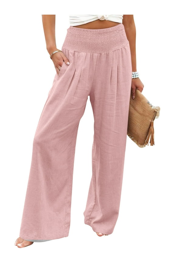 Pants for Women Wide Leg Summer High Waist Casual Lounge Pant 2025 Trendy Beach Travel Cute Pink Trousers Size XXL