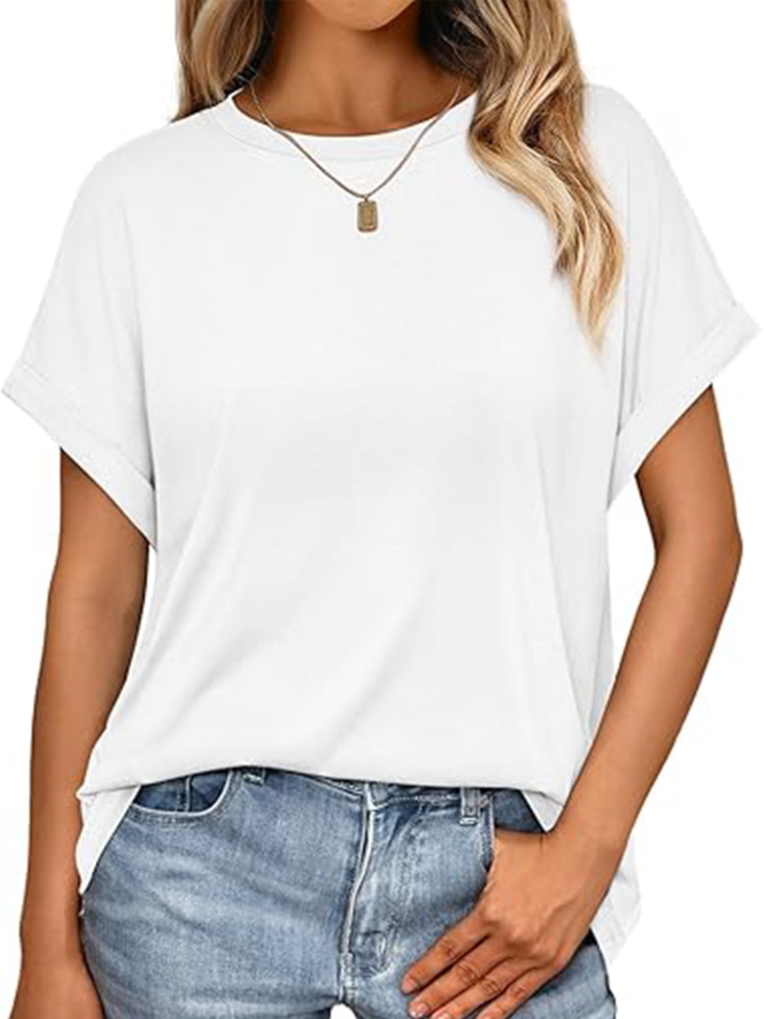 Women Teal Cotton Printed Short Top with Round Neck (Plus Size) main image 0