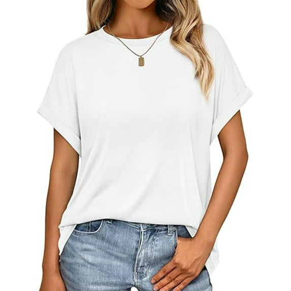 VDJ Plus Size Summer Tops for Women Solid Color Short Sleeve T Shirts Loose Casual Round Neck White Tunic Trendy Outfit Size 5XL