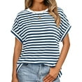 thumbnail image 1 of VDJ Striped Tops for Women Loose Summer Tee Shirt Casual Short Sleeve Comfort Soft Stretch Basic Shirts for Lady Size S, 1 of 9