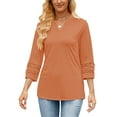 thumbnail image 1 of VDJ Summer Blouses for Women Casual Loose Hollow Out 3/4 Sleeve V Neck Shirts Trendy Cool Coffee Henley Tshirts Size L, 1 of 10