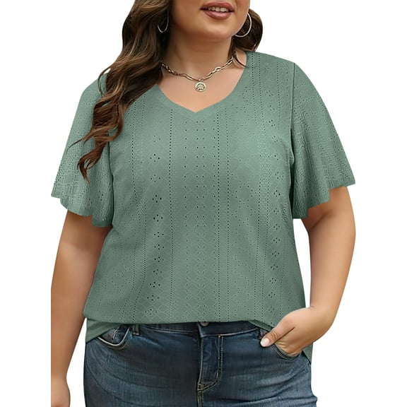 VDJ Summer Fashion Blouses for Oversize Women Casual Loose Fashion T Shirts Plus Size Comfort Army Green Tunic Tops Size 3XL