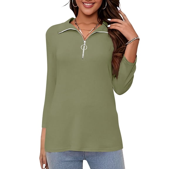 VDJ Summer T Shirts for Women Solid Color Lightweight Tee Blouse Casual Loose 3/4 Length Sleeve Zip V Neck Shirts Size XL
