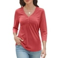thumbnail image 1 of VDJ Summer Tops for Women 3/4 Sleeve Button Up Plain Tee Comfortable Casual Lounge Shirts Light Green Chic Blouses Size M, 1 of 8