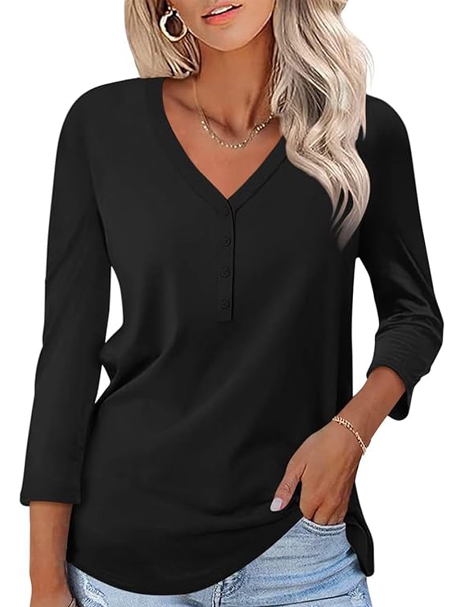 VDJ Tops for Women Button T Shirts Solid Color Casual Loose Tops