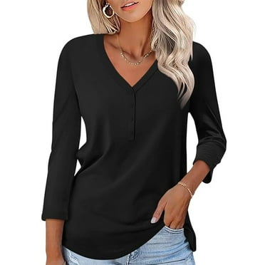 VDJ Tops for Women Button T Shirts Solid Color Casual Loose Tops for Women Black Shirts Lightweight Blouse Size XL