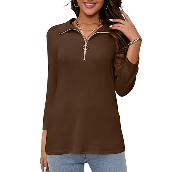 VDJ Tshirts for Women 3/4 Sleeve Lightweight Fall Tee Shirts Cozy Warm Lounge Blouse Brown Tops Clothing Size L