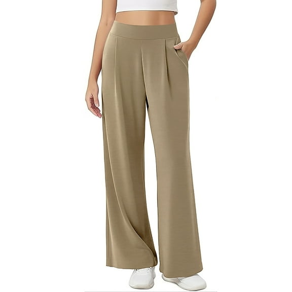 VDJ Wide Leg Pants for Women High Waist Yoga Pants Pull On Flare Trousers Casual Joggers for Women with Pockets Size S