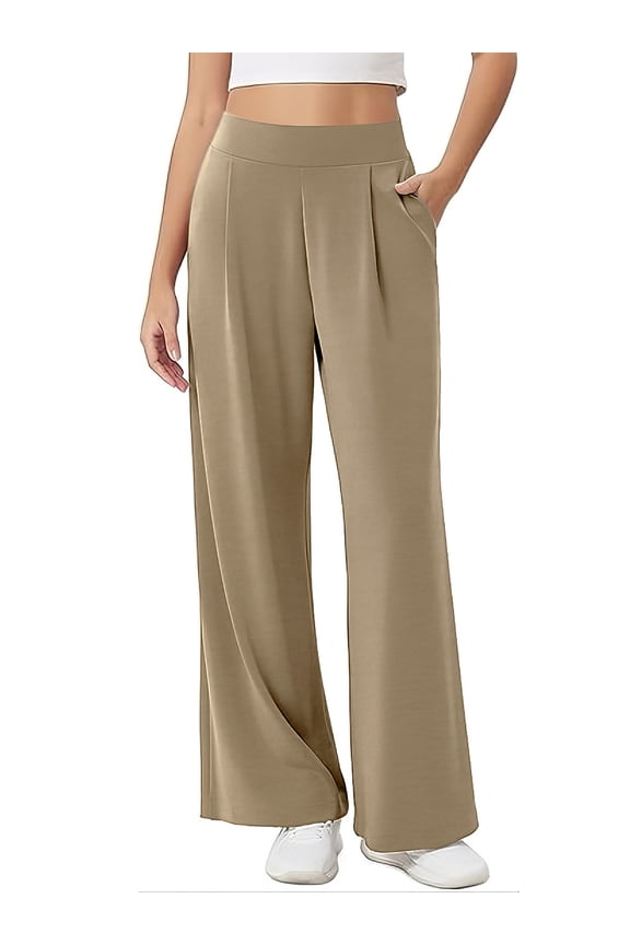 Wide Leg Pants for Women High Waist Yoga Pants Pull On Flare Trousers Casual Joggers for Women with Pockets Size S