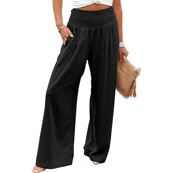 VDJ Wide Legged Pants for Women Loose Fit Casual Comfy Lounge High Waist Trousers Flowy Palazzo Black Pants Size XXL