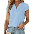 thumbnail image 1 of VDJ Women Blouses Summer Short Sleeve Button V Neck Trendy Shirts Casual Dressy Tops for Ladies, 1 of 7