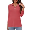 thumbnail image 1 of VDJ Women Cute Tops 3/4 Sleeve Half Zipped V Neck Comofortable Soft Lounge Tshirts Chic Peach Pink Tunic Size M, 1 of 6