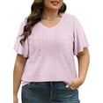 thumbnail image 1 of VDJ Women Dressy Tops Summer Short Sleeve Plus Size Casual Light Weight Oversize Fashion Pink Blouses Size 3XL, 1 of 10