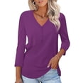 thumbnail image 1 of VDJ Women Fall Shirts Lightweight Dressy Casual Tshirts Dark Blue Solid Button Down Blouse Tunic Tops Size L, 1 of 10