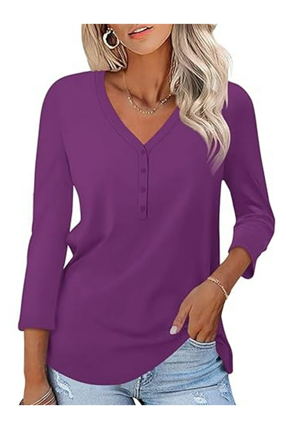 Women Fall Shirts Lightweight Dressy Casual Tshirts Dark Blue Solid Button Down Blouse Tunic Tops Size XXL